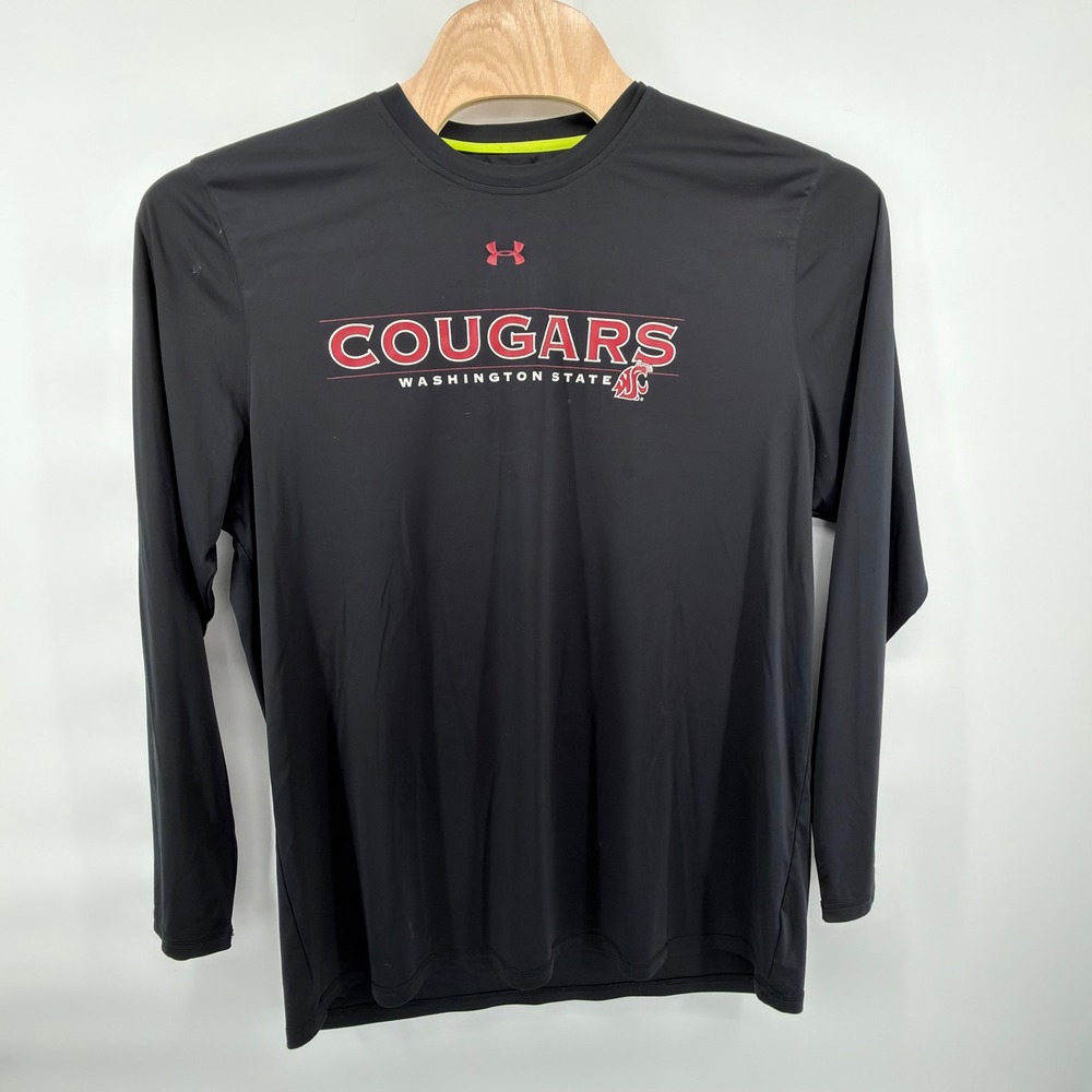 Under Armour Long Sleeve Shirt Mens XXL Black WSU Cougars HeatGear Loose Fit